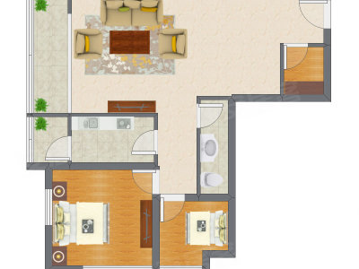 2室1厅 60.13平米户型图