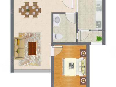 1室2厅 53.11平米户型图
