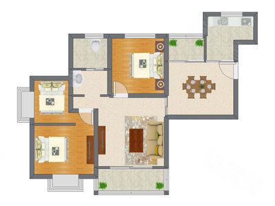 2室2厅 113.95平米户型图