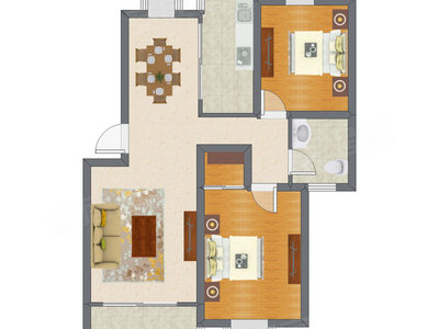 2室2厅 90.95平米户型图