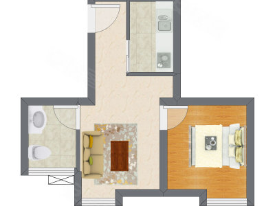 1室1厅 47.94平米户型图