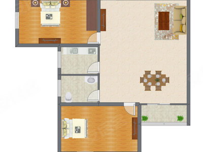 2室1厅 61.00平米