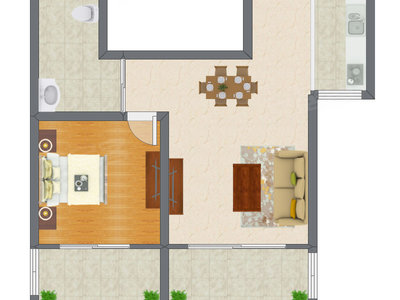 1室2厅 71.12平米户型图