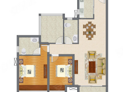 2室2厅 86.00平米户型图