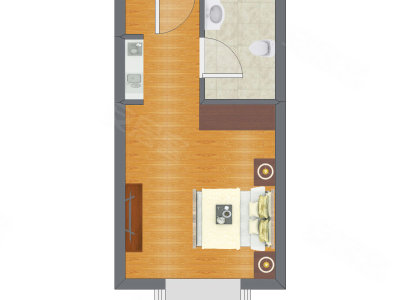 1室0厅 21.76平米户型图