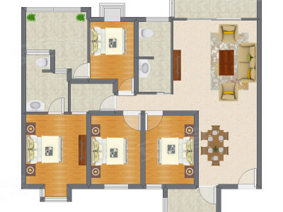 4室2厅 143.09平米户型图