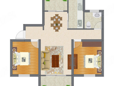 2室2厅 61.92平米户型图