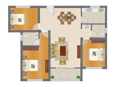 3室2厅 81.66平米户型图