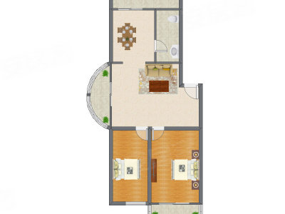 2室2厅 104.40平米户型图