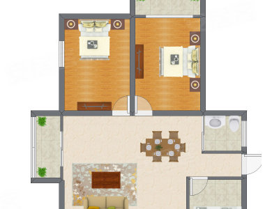 2室2厅 100.80平米户型图