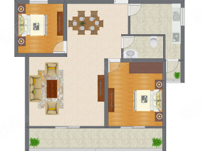 2室2厅 85.79平米户型图
