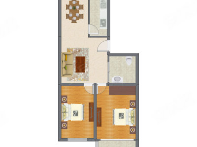 2室2厅 90.21平米户型图