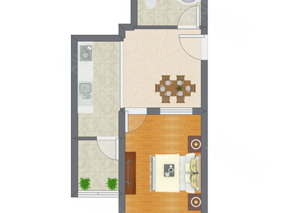 1室1厅 48.73平米户型图