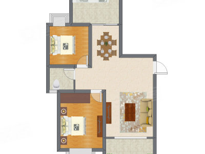 2室2厅 106.89平米户型图