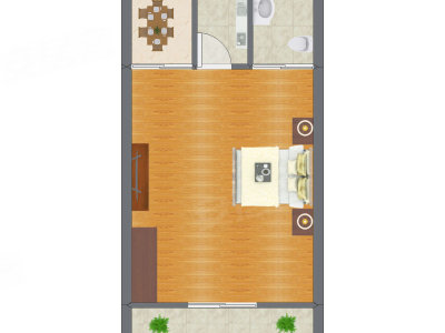 1室1厅 33.97平米户型图