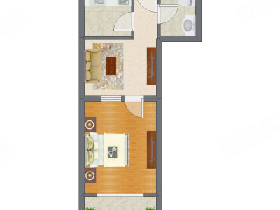 1室1厅 46.28平米户型图
