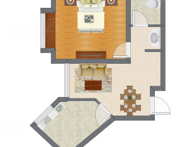 1室2厅 48.50平米户型图