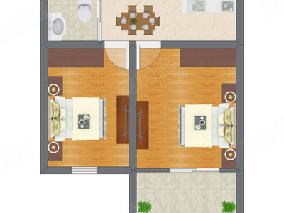 2室1厅 35.89平米