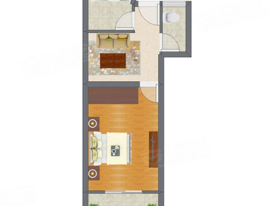 1室1厅 44.01平米户型图