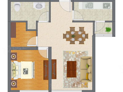 1室2厅 81.58平米户型图