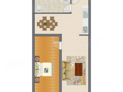 1室2厅 90.57平米户型图