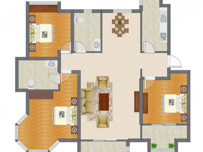 3室2厅 141.12平米户型图