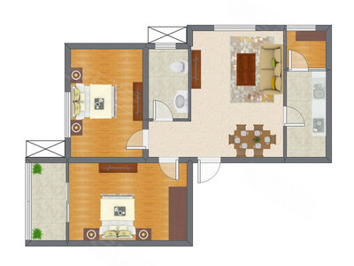 2室2厅 95.09平米户型图