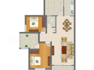 2室2厅 80.54平米户型图