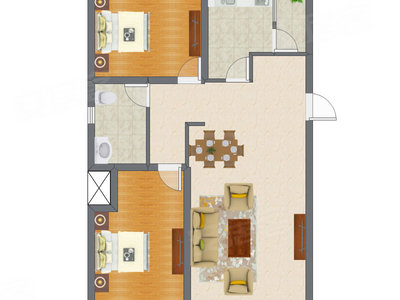 2室2厅 106.70平米户型图