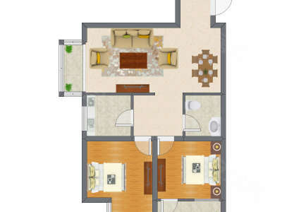 2室1厅 81.55平米户型图