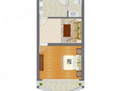 1室1厅 42.88平米户型图