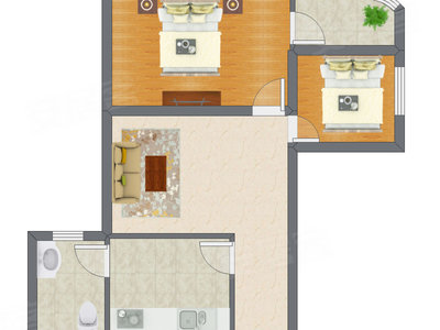 2室1厅 63.00平米