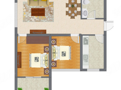 2室2厅 93.41平米户型图