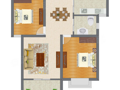 2室1厅 61.58平米户型图