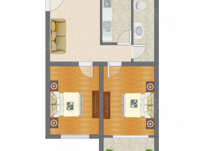 2室1厅 76.50平米