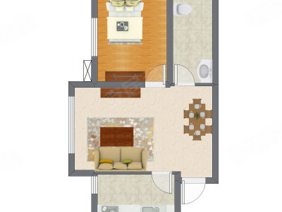1室2厅 59.54平米户型图