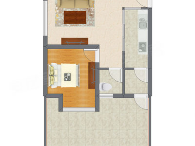 1室1厅 51.95平米户型图