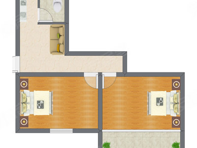 2室1厅 50.70平米户型图