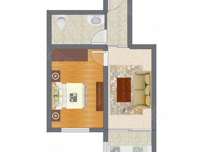 1室1厅 48.16平米户型图
