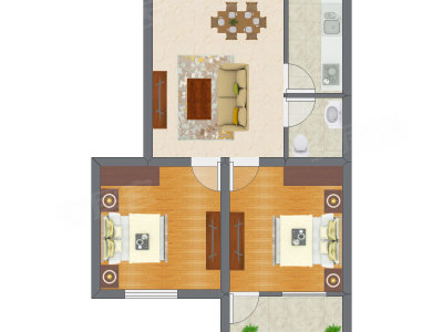 2室1厅 47.45平米