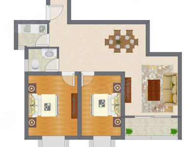 2室2厅 87.11平米户型图