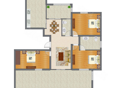 3室2厅 215.82平米户型图