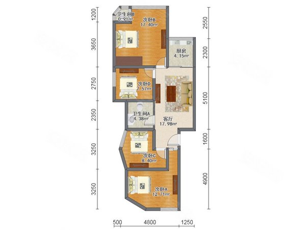 深圳福田园岭园岭新村园岭新村3楼四房可做员工宿舍,有家私电器出租房源真实图片