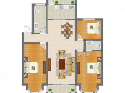 3室2厅 124.79平米户型图