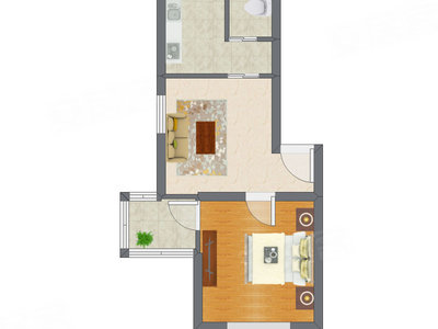 1室1厅 50.93平米户型图