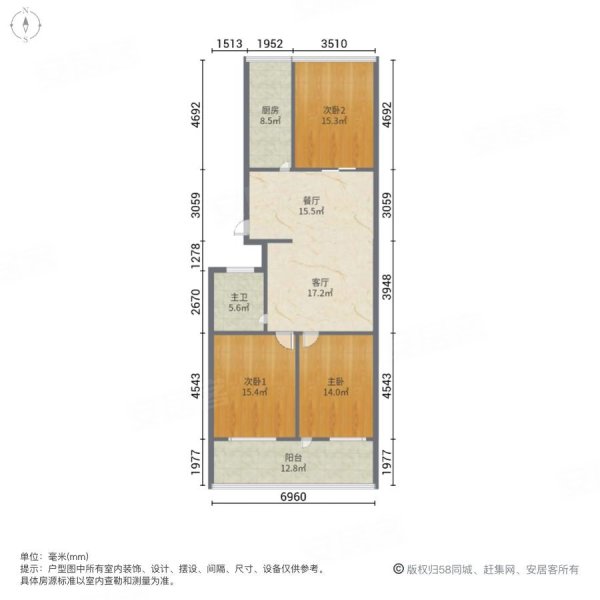 舜清苑3室2厅1卫101.99㎡南北100万