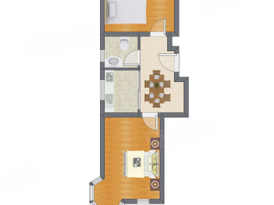2室1厅 64.68平米户型图