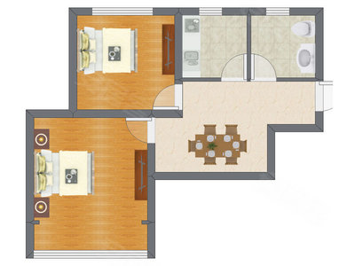 2室1厅 53.65平米
