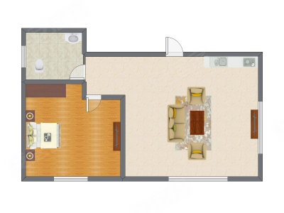 1室1厅 84.38平米户型图