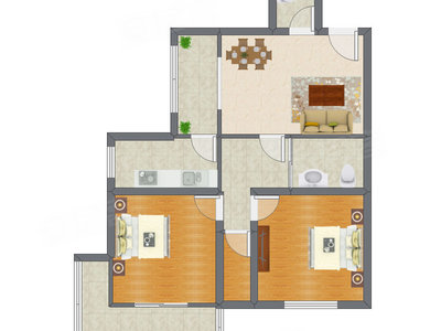 2室2厅 89.39平米户型图